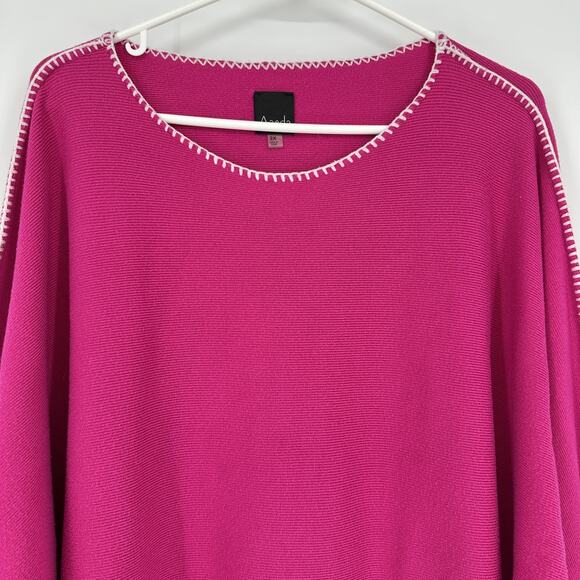 Aaeda Sweater Womens 2X Pink Pullover White Trim Stitch Dolman Sleeve Oversized - Picture 2 of 10
